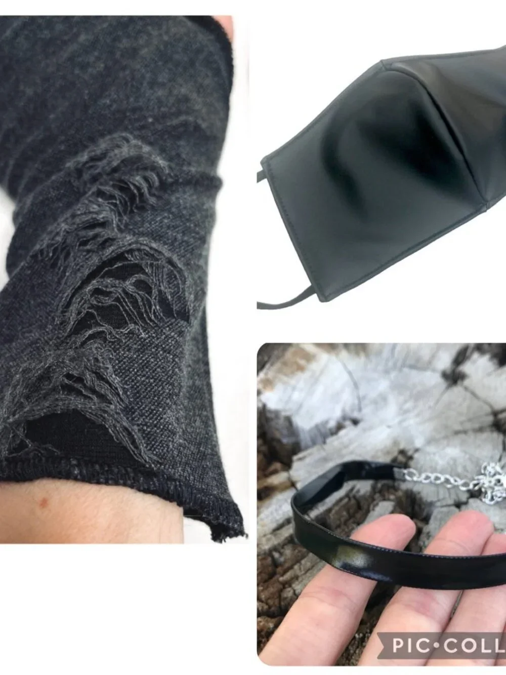BUNDLE DEAL! 3 Mummy Fingerless Gloves Matte Festival Mask Black Chain Necklace
